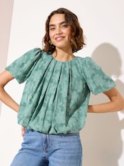Květinové modrozelená - Skládaná halenka Friends Like These s krátkými rukávy a bublinkovým lemem - Obrázek 2 z 4