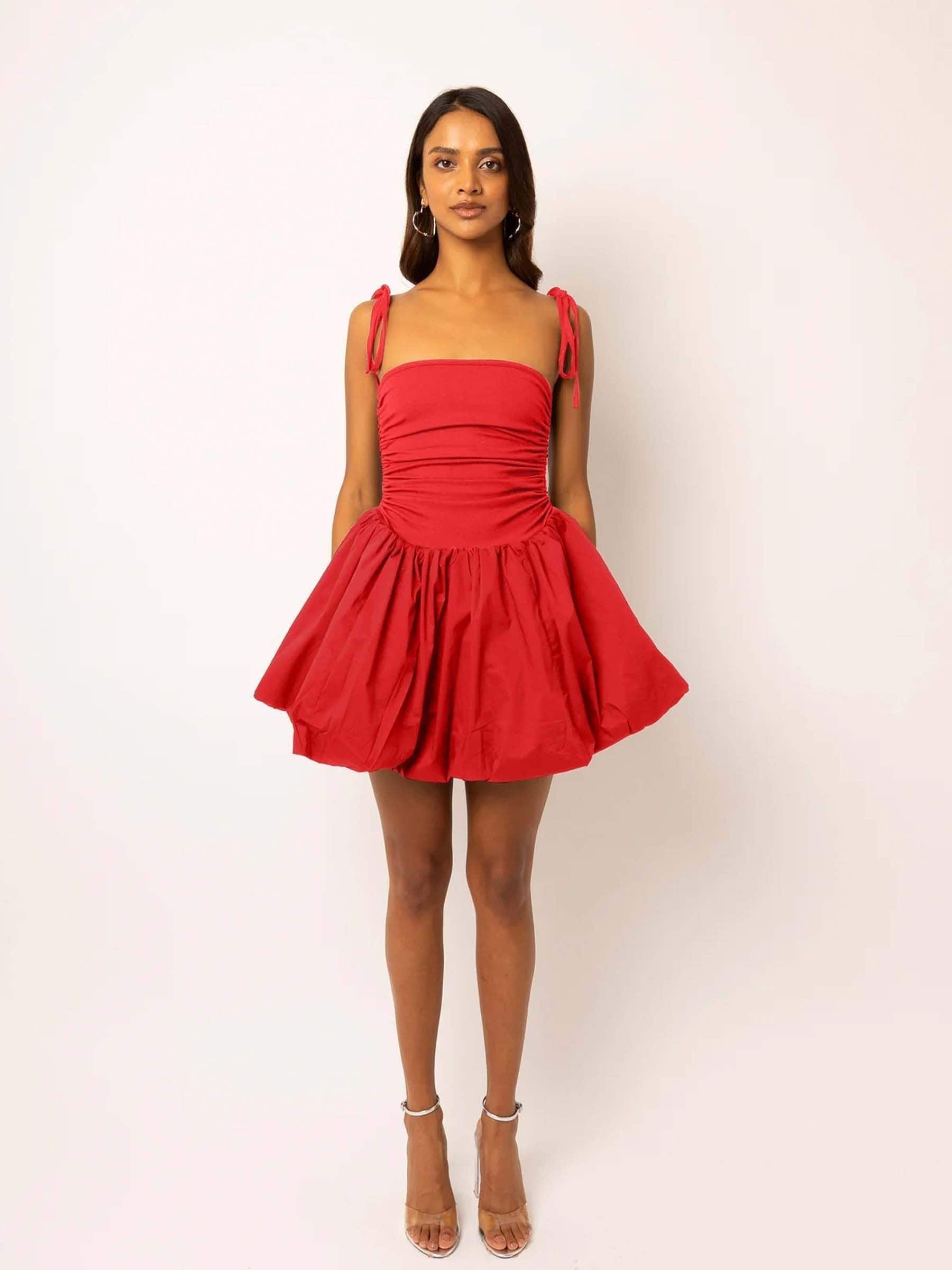 red puffy mini dress Miss Circle Women's Sacha Drop Waist Corset Puffy Mini Dress - Red