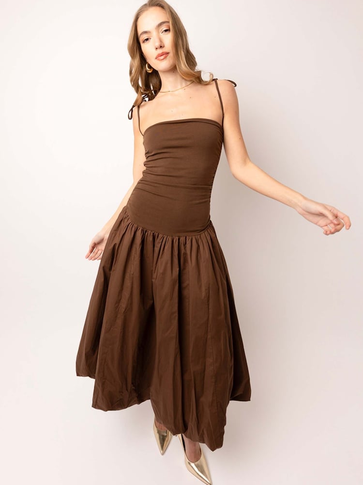 Amy Lynn Brown Alexa Puffball Cotton Midi Dress - Image 1 of 4
