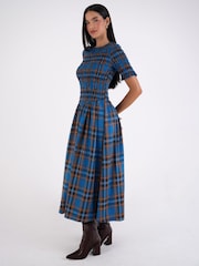 Amy Lynn Blue Beatrix Heritage Check Shirred Cotton Midaxi Dress - Image 7 of 9