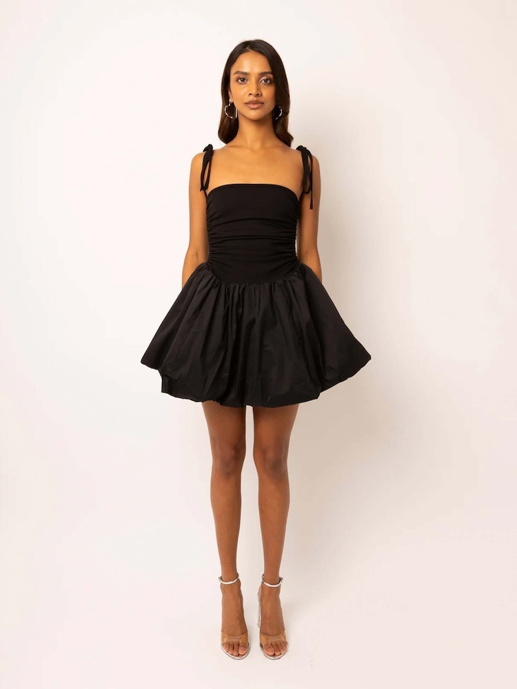 Amy Lynn Black Alexa Puffball Cotton Mini Dress - Image 1 of 4 Amy Lynn Black Alexa Puffball Cotton Mini Dress - Image 1 of 4