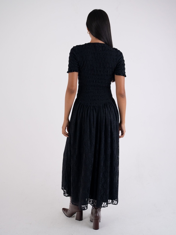 Buy Amy Lynn Black Lacey Layered Floral Lace Shirred Midaxi Dress from Next  Luxembourg