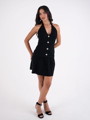 Amy Lynn Black Clarissa Embellished Halter Neck Knitted Longline Waistcoat - Image 7 of 9
