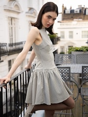 Amy Lynn Grey Twiggy Gingham Check Mini Fit and Flare Skater Dress - Image 1 of 10