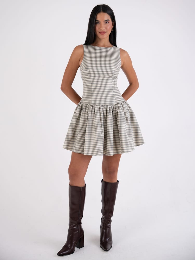 Amy Lynn Grey Twiggy Gingham Check Mini Fit and Flare Skater Dress - Image 10 of 10