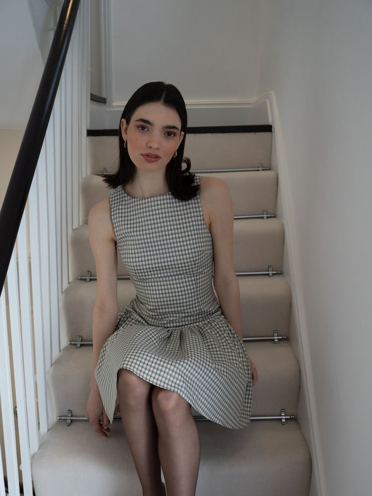 Amy Lynn Grey Twiggy Gingham Check Mini Fit and Flare Skater Dress - Image 2 of 10