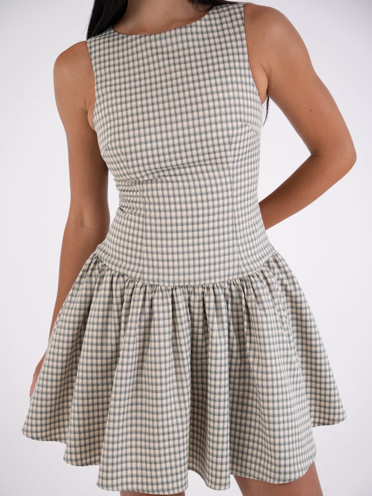 juniors' lace-back fit & flare dress LoveShackFancy Women's Shai Linen Gingham Mini Dress – Saint Bernard main image 0
