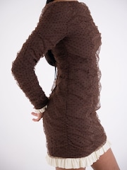 Amy Lynn Brown Edie Polka Dot Mesh Mini Ruched Long Sleeve Dress - Image 8 of 9