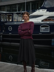 Amy Lynn Red Iris Heritage Check Shirred Cotton Long Sleeve Top - Image 1 of 7