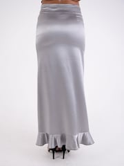 Amy Lynn Silver Satin Ruffle Wrap Skirt - Image 11 of 11