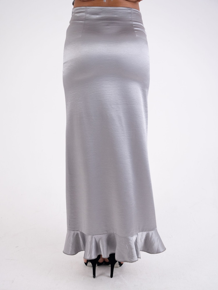Amy Lynn Silver Satin Ruffle Wrap Skirt - Image 11 of 11