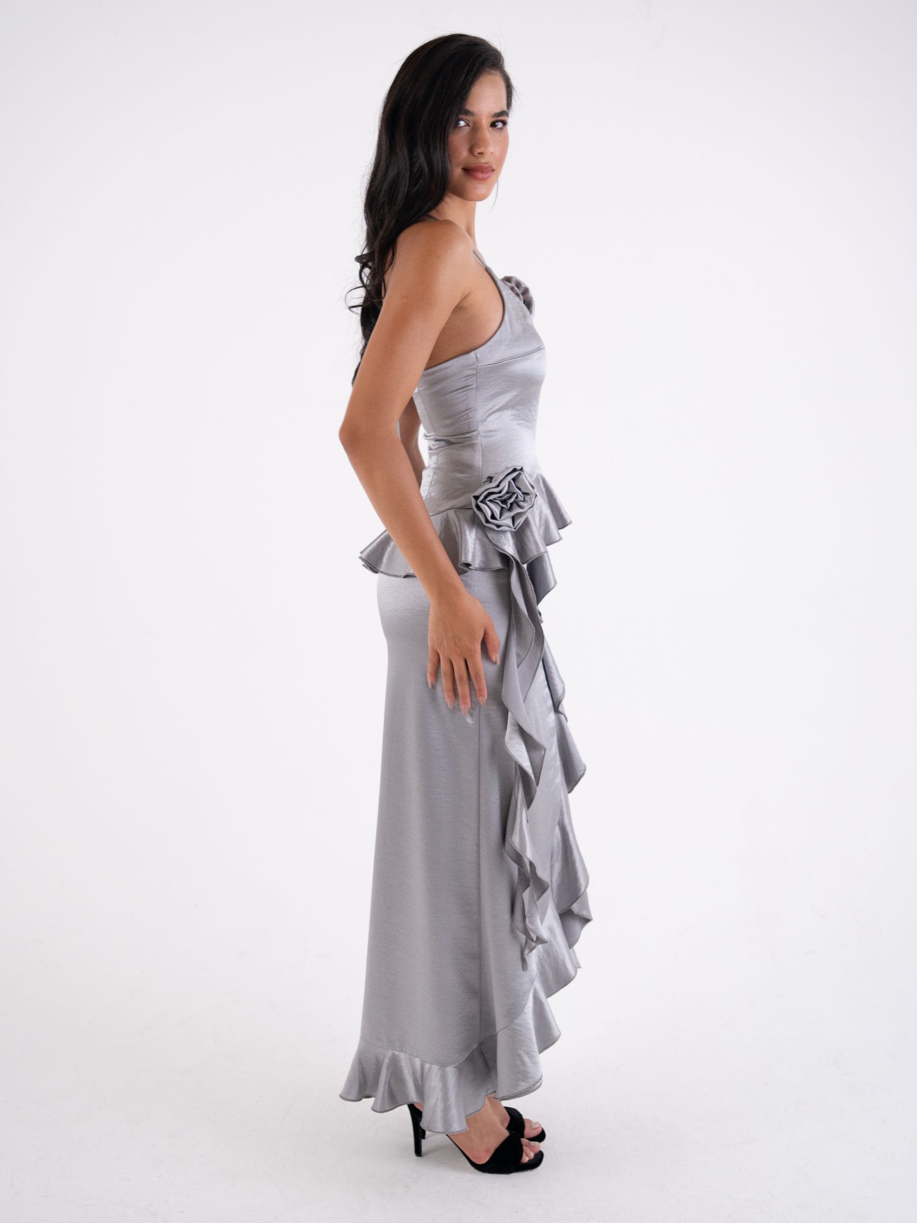 Buy Amy Lynn Silver Satin Ruffle Wrap Skirt from Next USA