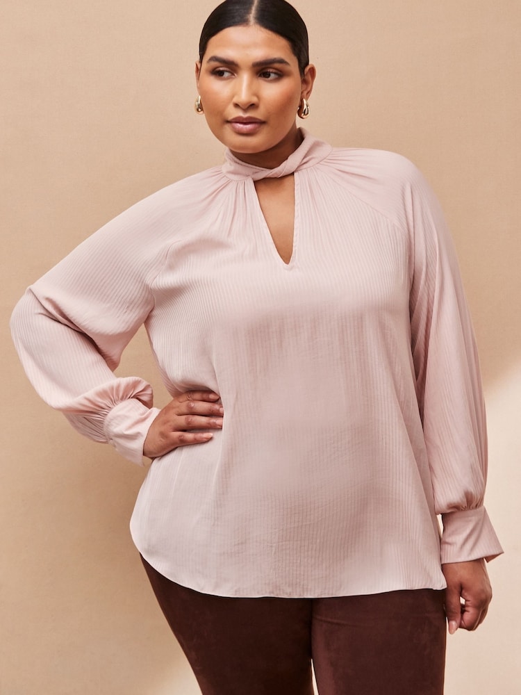 Live Unlimited Pink Curve - Blush Twist High Neck Blouse - Image 1 of 4
