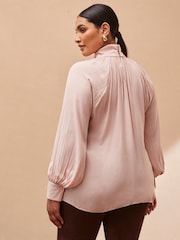 Live Unlimited Pink Curve - Blush Twist High Neck Blouse - Image 2 of 4