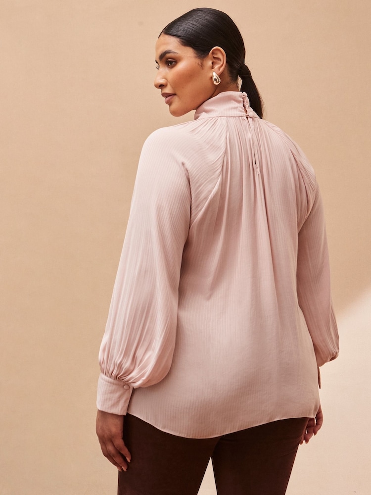 Live Unlimited Pink Curve - Blush Twist High Neck Blouse - Image 2 of 4 Live Unlimited Pink Curve - Blush Twist High Neck Blouse - Image 2 of 4