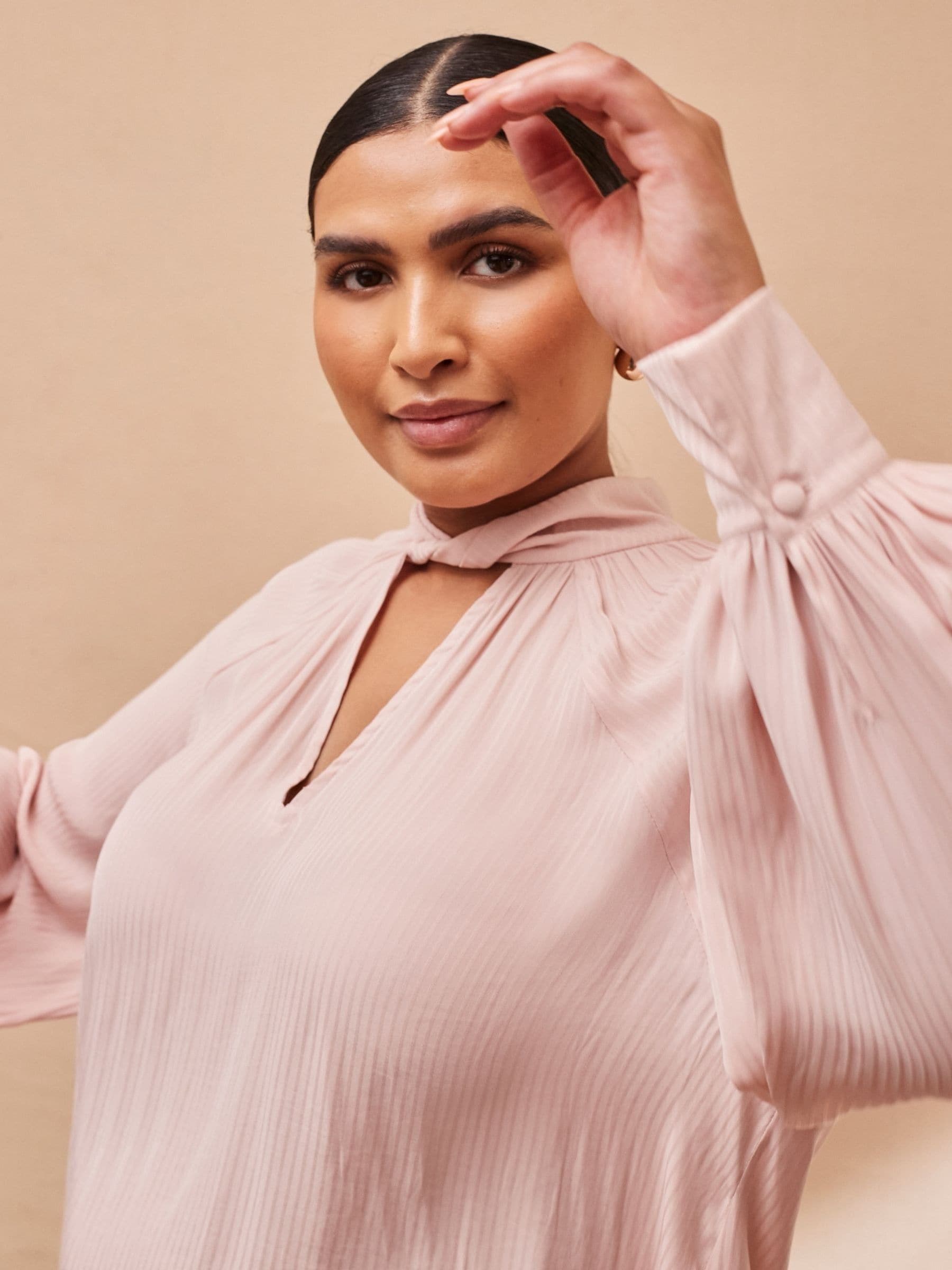 Buy Live Unlimited Pink Curve - Blush Twist High Neck Blouse from