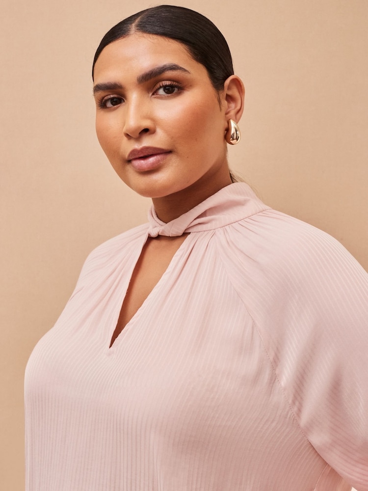 Live Unlimited Pink Curve - Blush Twist High Neck Blouse - Image 4 of 4