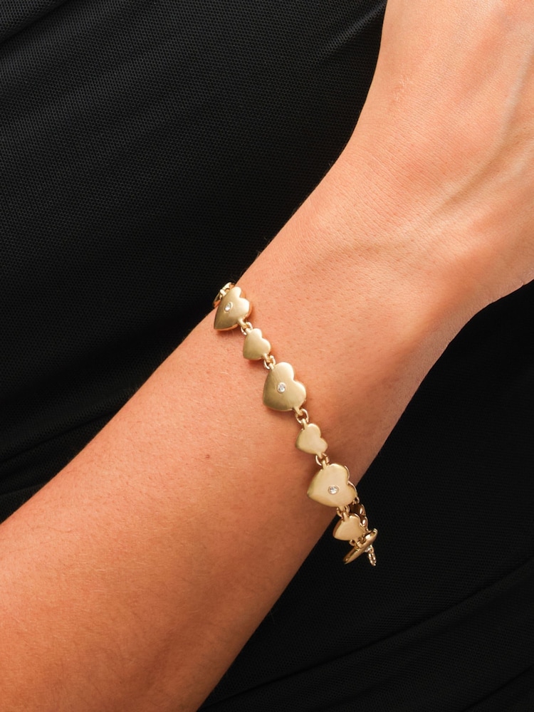 Inicio Gold Tone Brushed Heart and Crystal Bracelet - Image 1 of 3