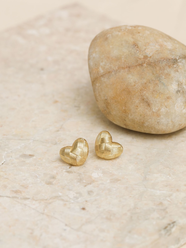 Inicio Gold Tone Brushed Heart Studs - Image 2 of 5 Inicio Gold Tone Brushed Heart Studs - Image 2 of 5