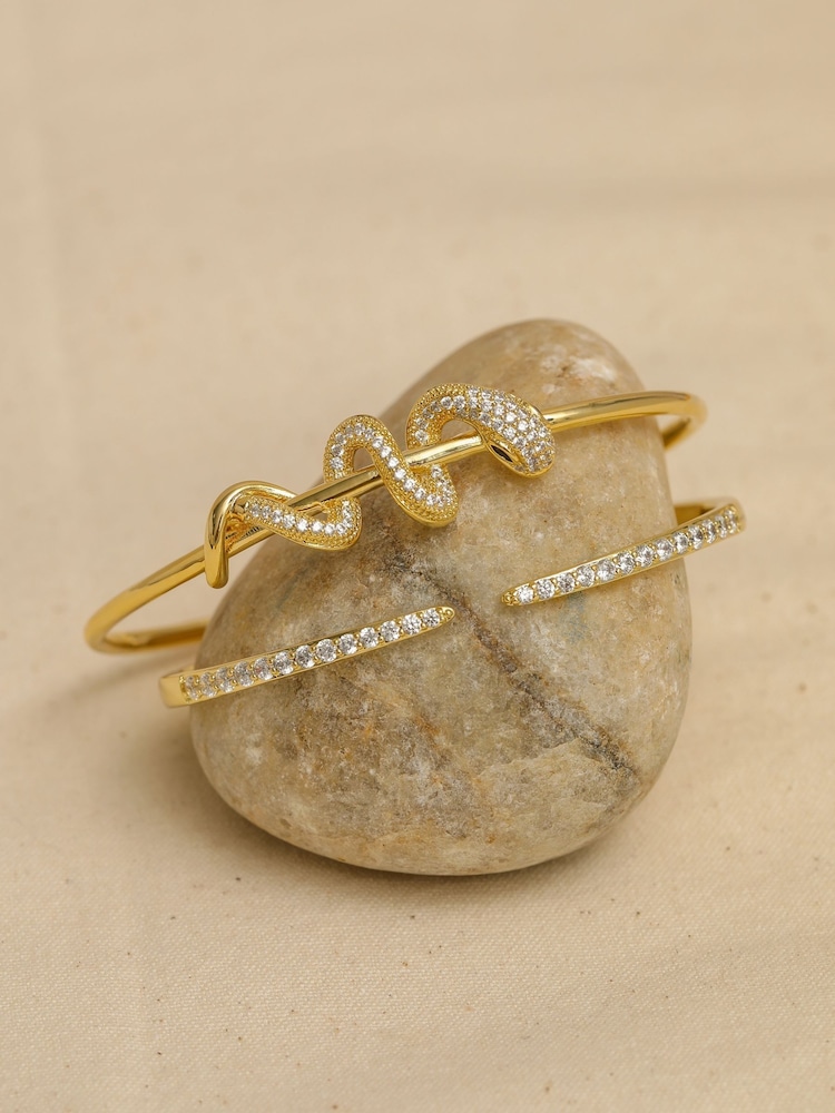 Inicio Gold Tone Crystal Open Bangle - Image 2 of 3 Inicio Gold Tone Crystal Open Bangle - Image 2 of 3