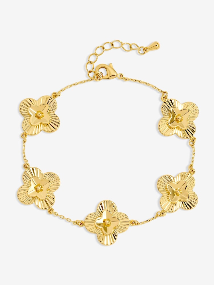 Inicio Gold Tone Diamond Cut Clover Station Bracelet - Image 1 of 5 Inicio Gold Tone Diamond Cut Clover Station Bracelet - Image 1 of 5