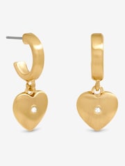 Inicio Gold Tone Brushed Heart and Crystal Hoop Earrings - Image 3 of 5
