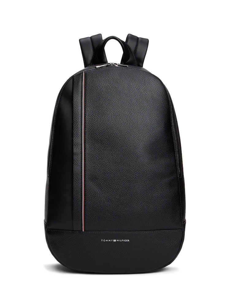 Tommy Hilfiger Black Metal Logo Pebble Grain Backpack - Image 1 of 5