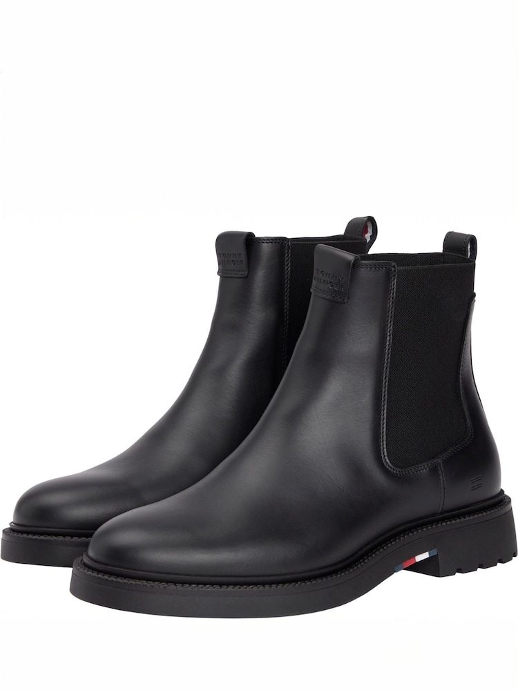 Buy Tommy Hilfiger Black Lightweight Leather Chelsea Boots 