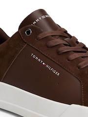 Tommy Hilfiger Brown Mixed Texture Leather Court Trainers - Image 5 of 6