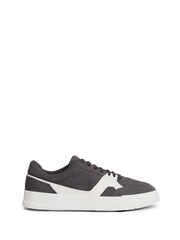 Tommy Hilfiger Grey Suede Mixed Texture Court Trainers - Image 1 of 6