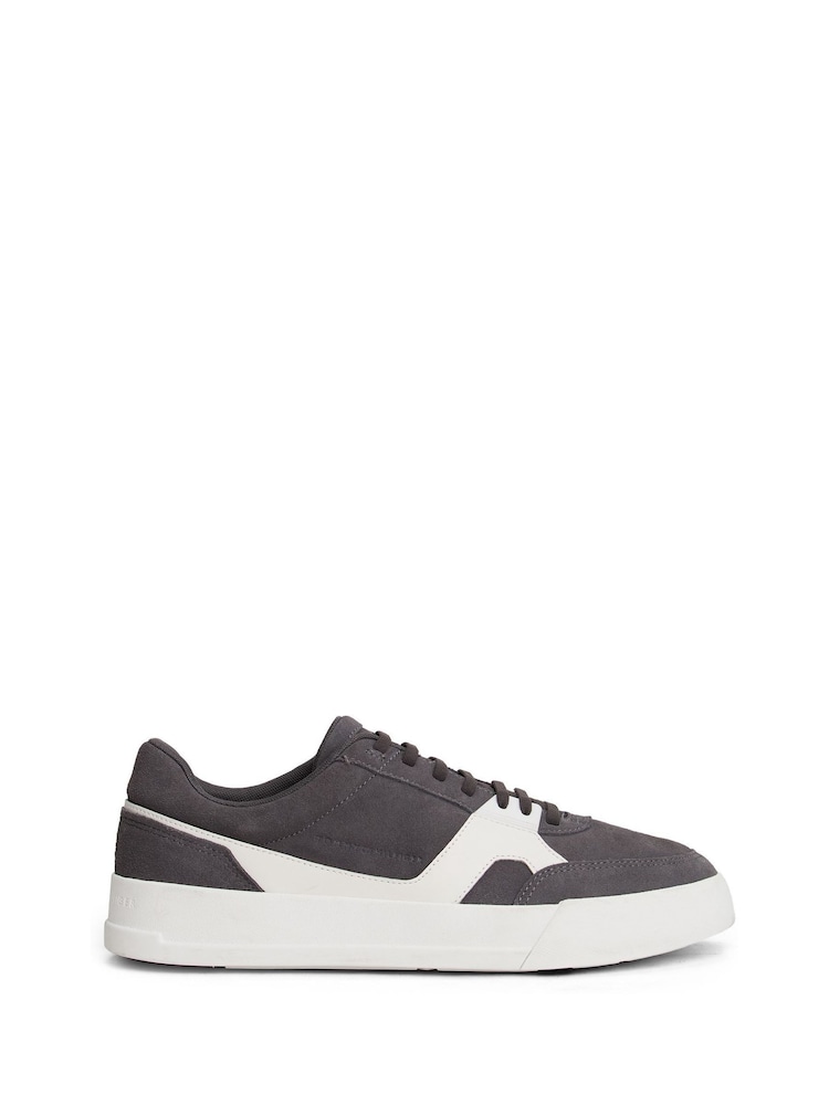 Tommy Hilfiger Grey Suede Mixed Texture Court Trainers - Image 1 of 6
