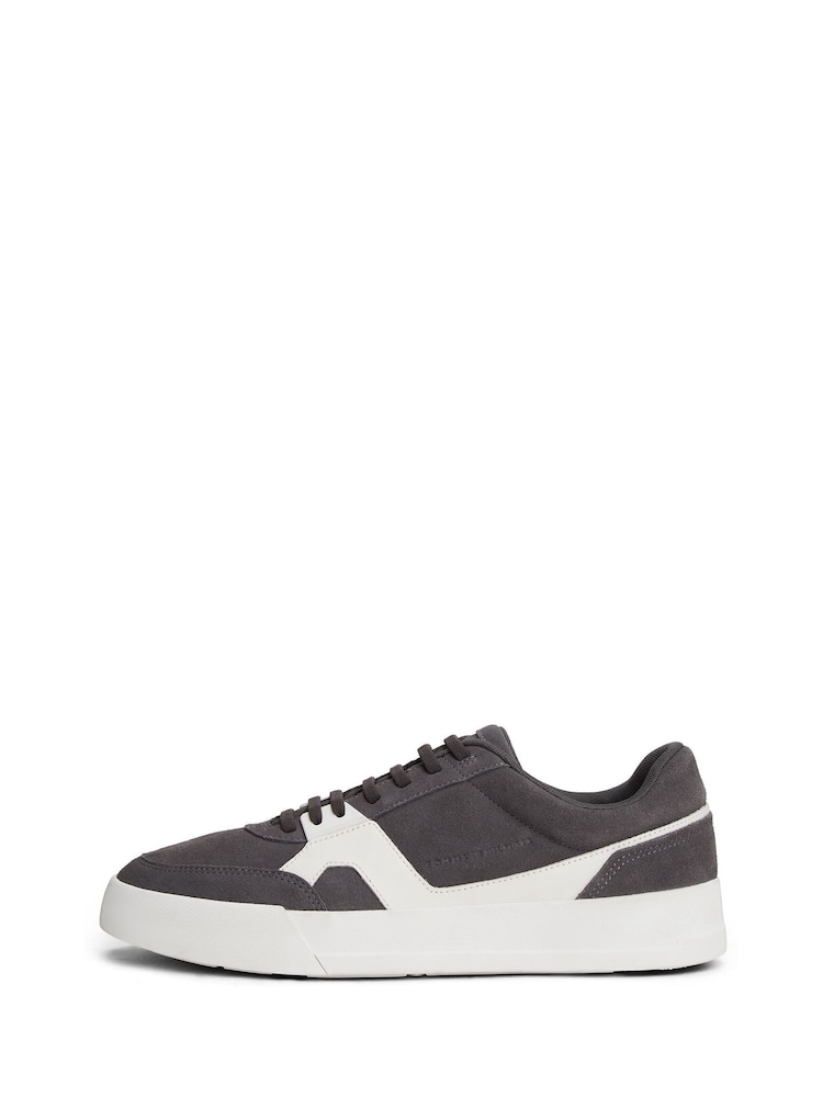 Tommy Hilfiger Grey Suede Mixed Texture Court Trainers - Image 2 of 6 Tommy Hilfiger Grey Suede Mixed Texture Court Trainers - Image 2 of 6