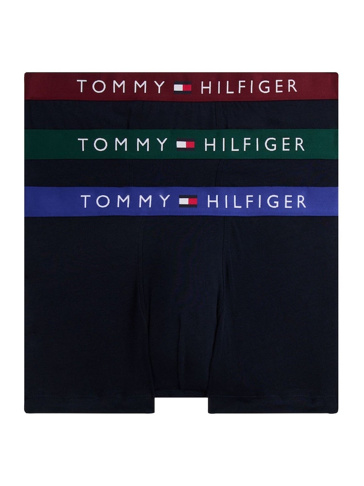 Tommy Hilfiger Black Logo Waistband Trunks 3 Pack - Image 1 of 6 Tommy Hilfiger Black Logo Waistband Trunks 3 Pack - Image 1 of 6