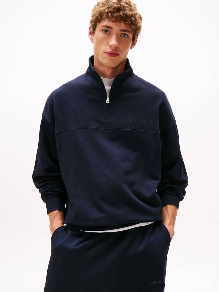 Tommy Hilfiger Blue TH Original Half-Zip Lounge Jumper - Image 1 of 5 Tommy Hilfiger Blue TH Original Half-Zip Lounge Jumper - Image 1 of 5