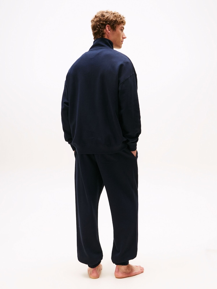Tommy Hilfiger Blue TH Original Half-Zip Lounge Jumper - Image 2 of 5 Tommy Hilfiger Blue TH Original Half-Zip Lounge Jumper - Image 2 of 5