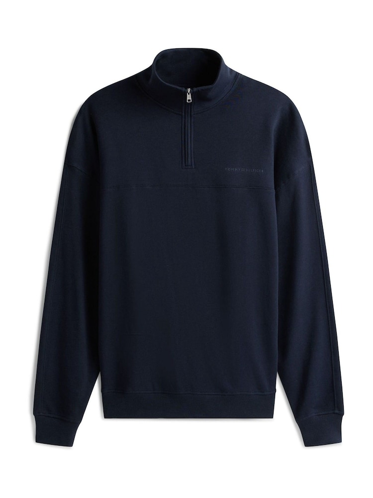 Tommy Hilfiger Blue TH Original Half-Zip Lounge Jumper - Image 5 of 5 Tommy Hilfiger Blue TH Original Half-Zip Lounge Jumper - Image 5 of 5