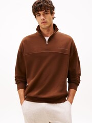 Tommy Hilfiger Brown TH Original Half-Zip Lounge Jumper - Image 1 of 5