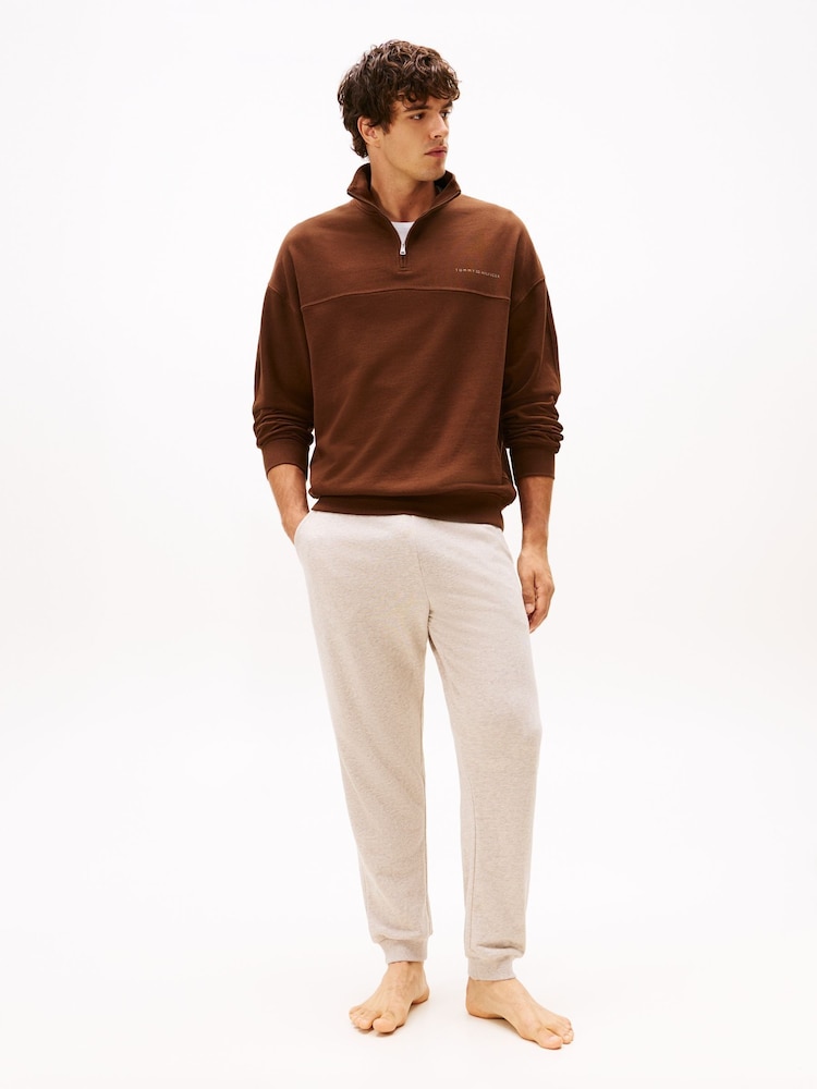 Tommy Hilfiger Brown TH Original Half-Zip Lounge Jumper - Image 2 of 5 Tommy Hilfiger Brown TH Original Half-Zip Lounge Jumper - Image 2 of 5