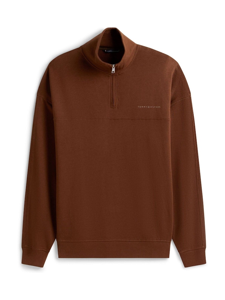 Tommy Hilfiger Brown TH Original Half-Zip Lounge Jumper - Image 5 of 5 Tommy Hilfiger Brown TH Original Half-Zip Lounge Jumper - Image 5 of 5