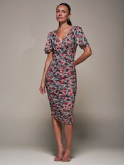 Jolie Moi Blue Angel Sleeved Floral Mesh Bodycon Dress - Image 7 of 7