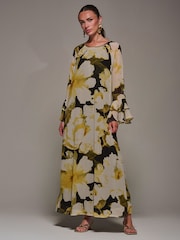 Jolie Moi Yellow Chiffon Long Sleeve Shift Maxi Dress - Image 2 of 6