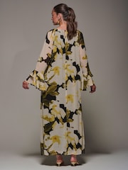 Jolie Moi Yellow Chiffon Long Sleeve Shift Maxi Dress - Image 3 of 6