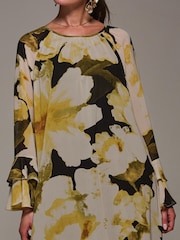 Jolie Moi Yellow Chiffon Long Sleeve Shift Maxi Dress - Image 4 of 6