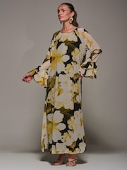 Jolie Moi Yellow Chiffon Long Sleeve Shift Maxi Dress - Image 5 of 6