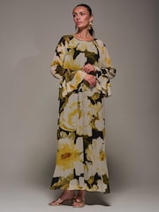 Jolie Moi Yellow Chiffon Long Sleeve Shift Maxi Dress - Image 6 of 6
