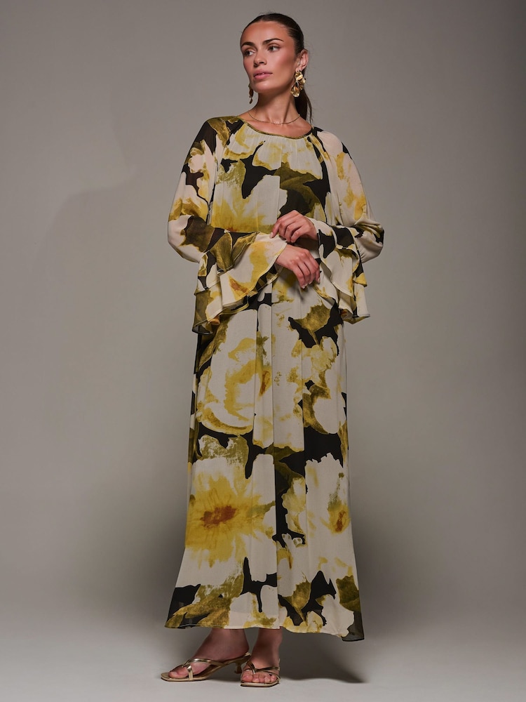 Jolie Moi Yellow Chiffon Long Sleeve Shift Maxi Dress - Image 6 of 6