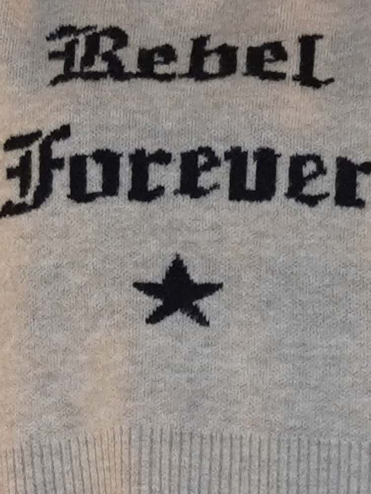 Religion סוודר מסיב רך עם צווארון עגול וכיתוב Rebel Forever - תמונה 6 מתוך 6