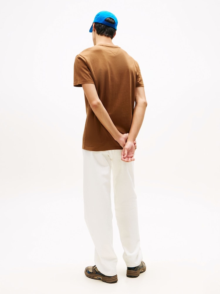 Tommy Jeans Brown Linear Logo Embroidery Crew Neck T-Shirt - Image 2 of 5 Tommy Jeans Brown Linear Logo Embroidery Crew Neck T-Shirt - Image 2 of 5