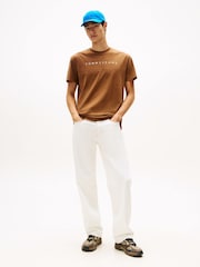 Tommy Jeans Brown Linear Logo Embroidery Crew Neck T-Shirt - Image 3 of 5