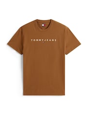 Tommy Jeans Brown Linear Logo Embroidery Crew Neck T-Shirt - Image 5 of 5